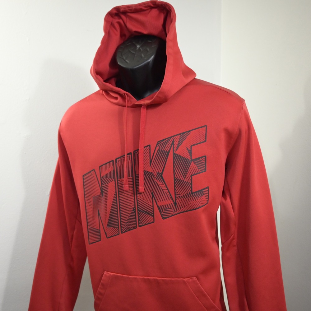 Nike Therma-Fit Hoodie Mens Large Red Graphic Pullover Fleece Sweatshirt